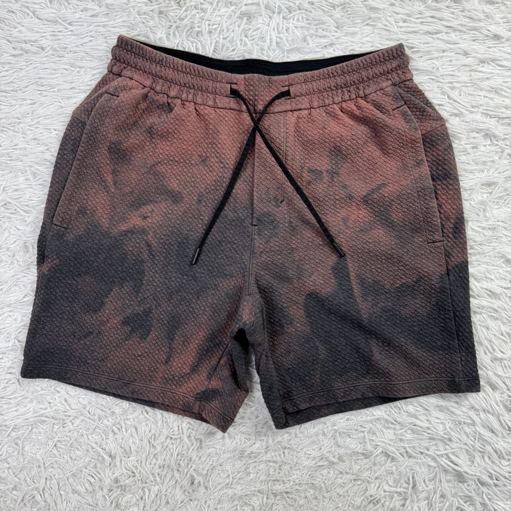 Lululemon Shorts Mens Medium Red Black Tie Dye Textured Tech Elastic Waist 7" M